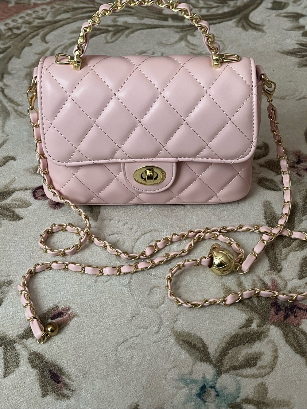 SHEIN Pink Quilted Chain Crossbody Bag